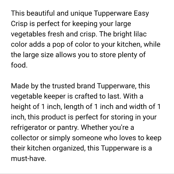 💜🥬🥕NWT‼️ Tupperware brand Easy Crisp - Picture 6 of 8